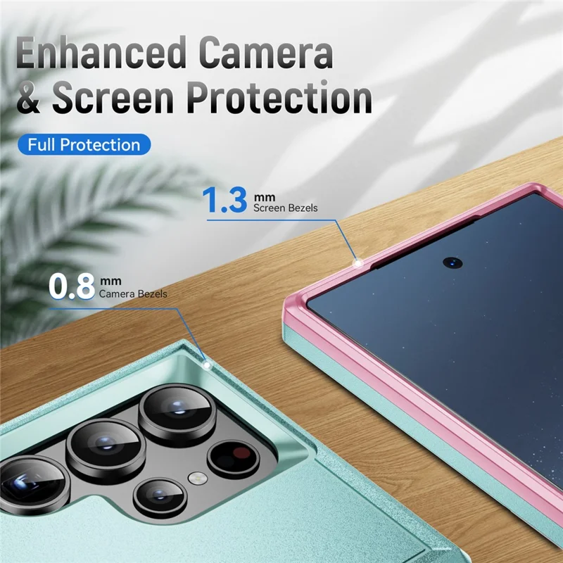 For Samsung Galaxy S24 Ultra Case PC + TPU Military Grade Drop Protective Phone Cover - Green  /  Pink