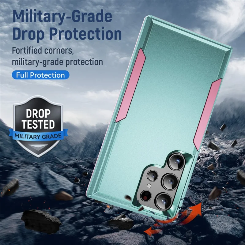 For Samsung Galaxy S24 Ultra Case PC + TPU Military Grade Drop Protective Phone Cover - Green  /  Pink