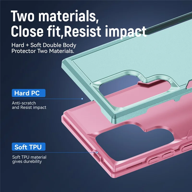 For Samsung Galaxy S24 Ultra Case PC + TPU Military Grade Drop Protective Phone Cover - Green  /  Pink