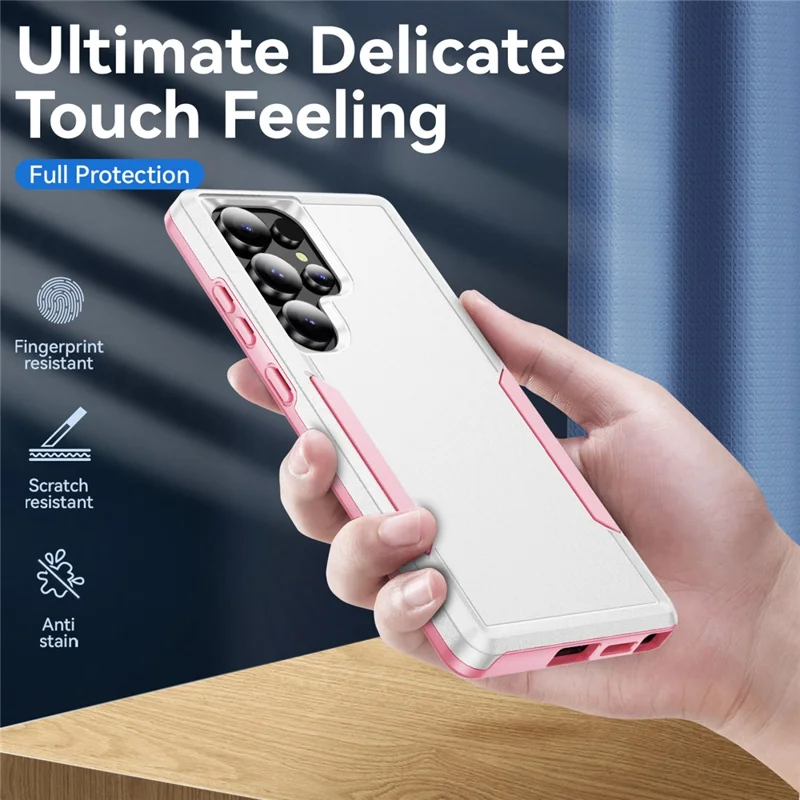 For Samsung Galaxy S25 Ultra Case PC + TPU Military Grade Drop Protective Phone Cover - White  /  Pink