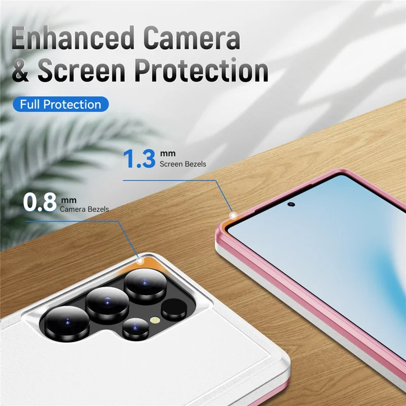 For Samsung Galaxy S25 Ultra Case PC + TPU Military Grade Drop Protective Phone Cover - White  /  Pink