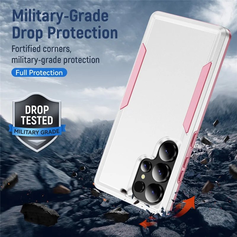 For Samsung Galaxy S25 Ultra Case PC + TPU Military Grade Drop Protective Phone Cover - White  /  Pink