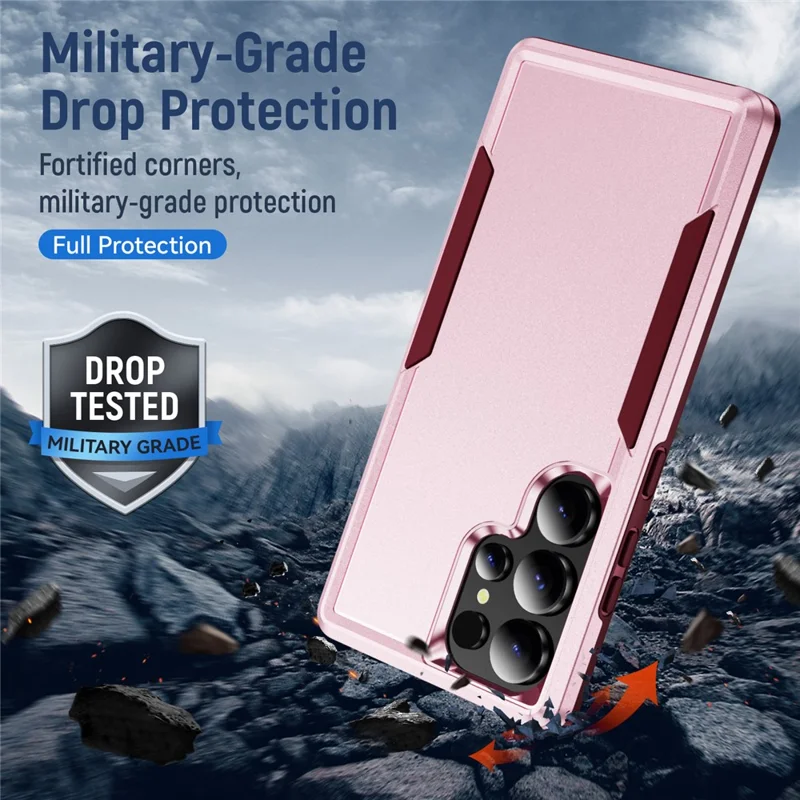 For Samsung Galaxy S25 Ultra Case PC + TPU Military Grade Drop Protective Phone Cover - Pink  /  Rose