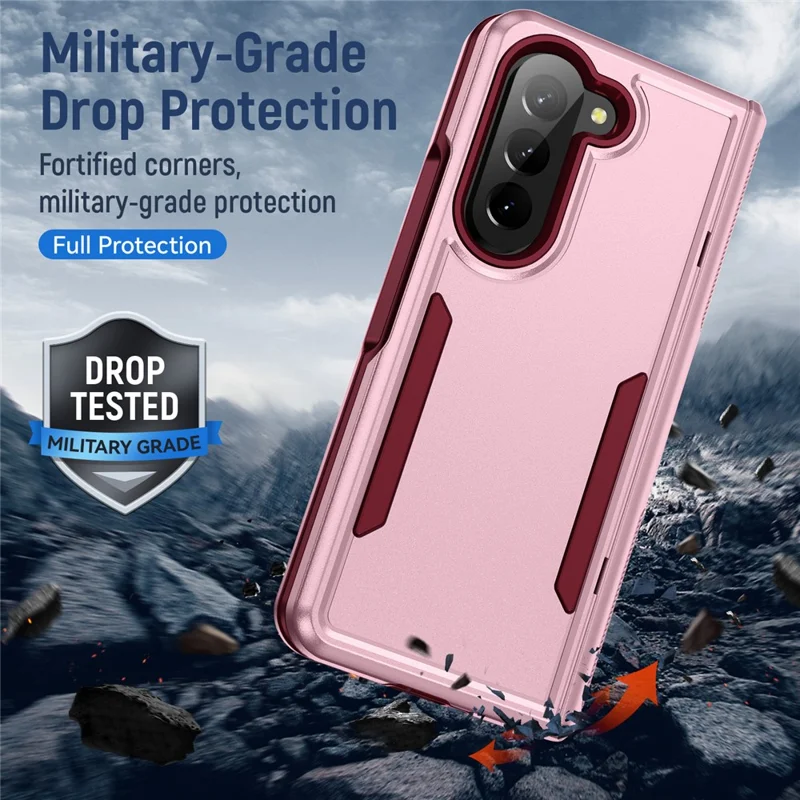 Til Samsung Galaxy Z Fold5 5G Case PC + TPU militærgrad faldbeskyttende telefondæksel - Pink / Rose