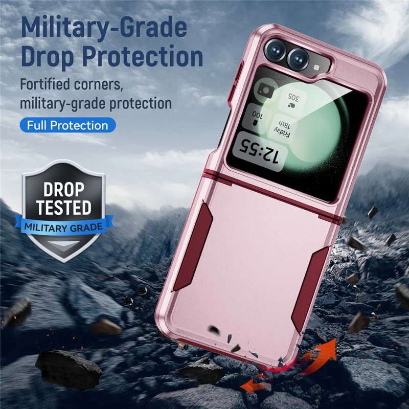 Für Samsung Galaxy Z Flip6 5G Hülle PC+TPU Militär-Schutzklasse Stoßfeste Handyhülle - Pink+Rose