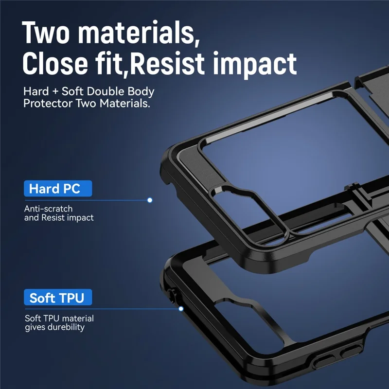 For Samsung Galaxy Z Flip5 5G Case PC + TPU Military Grade Drop Protective Phone Cover - Black