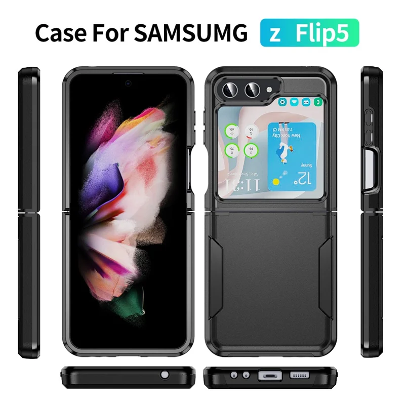 For Samsung Galaxy Z Flip5 5G Case PC + TPU Military Grade Drop Protective Phone Cover - Black