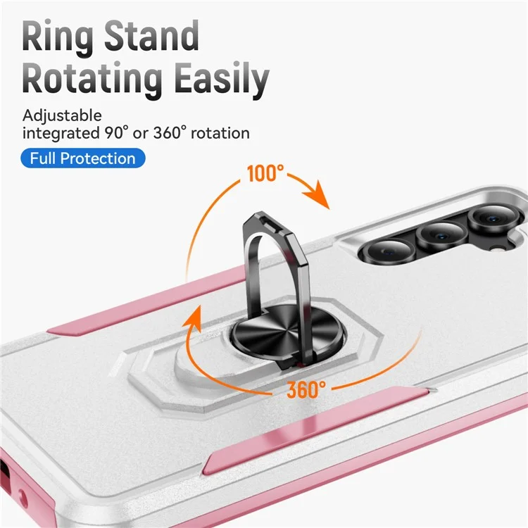 Für Samsung Galaxy A26 5G Hülle Militärstandard Ring Ständer PC + TPU Handyhülle - Weiß + Rosa