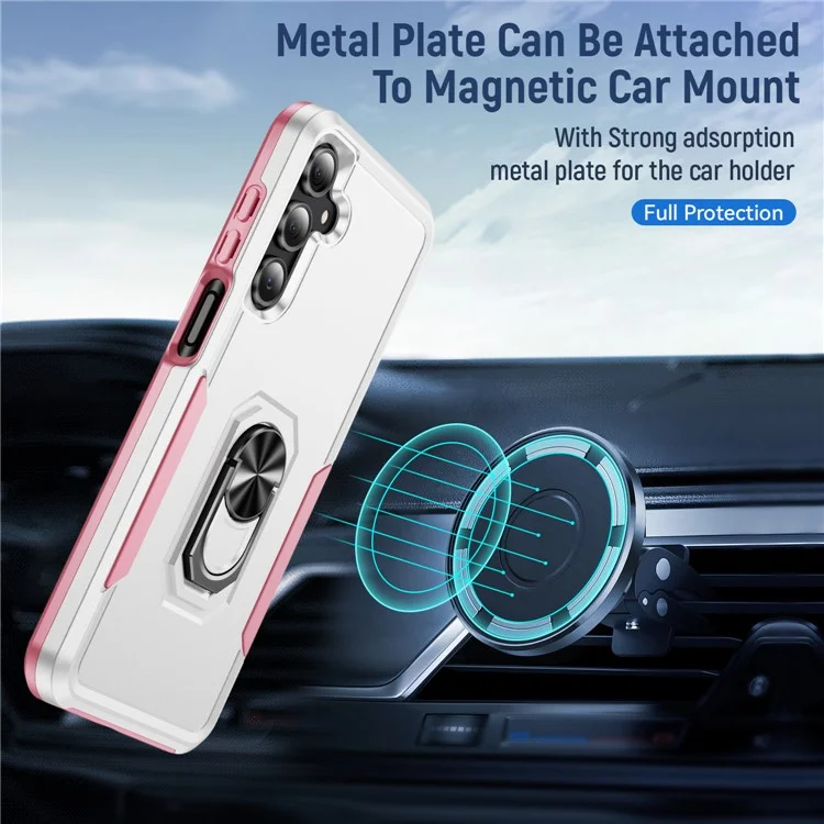 Für Samsung Galaxy A26 5G Hülle Militärstandard Ring Ständer PC + TPU Handyhülle - Weiß + Rosa