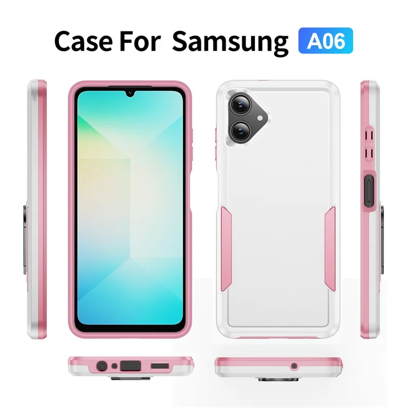 For Samsung Galaxy A06 5G Case PC + TPU Military Grade Drop Protective Phone Cover - White + Pink