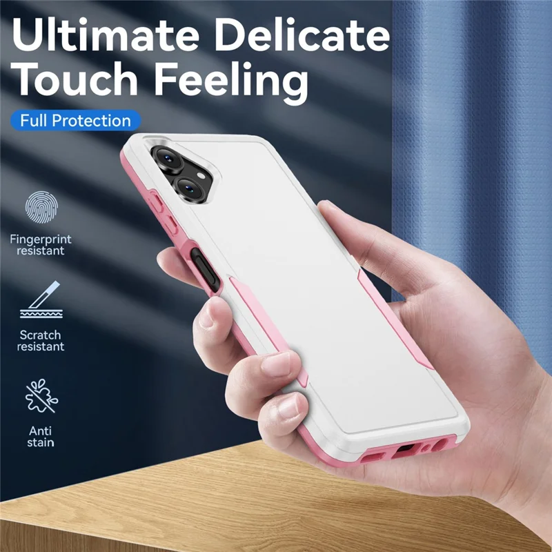 For Samsung Galaxy A06 5G Case PC + TPU Military Grade Drop Protective Phone Cover - White + Pink