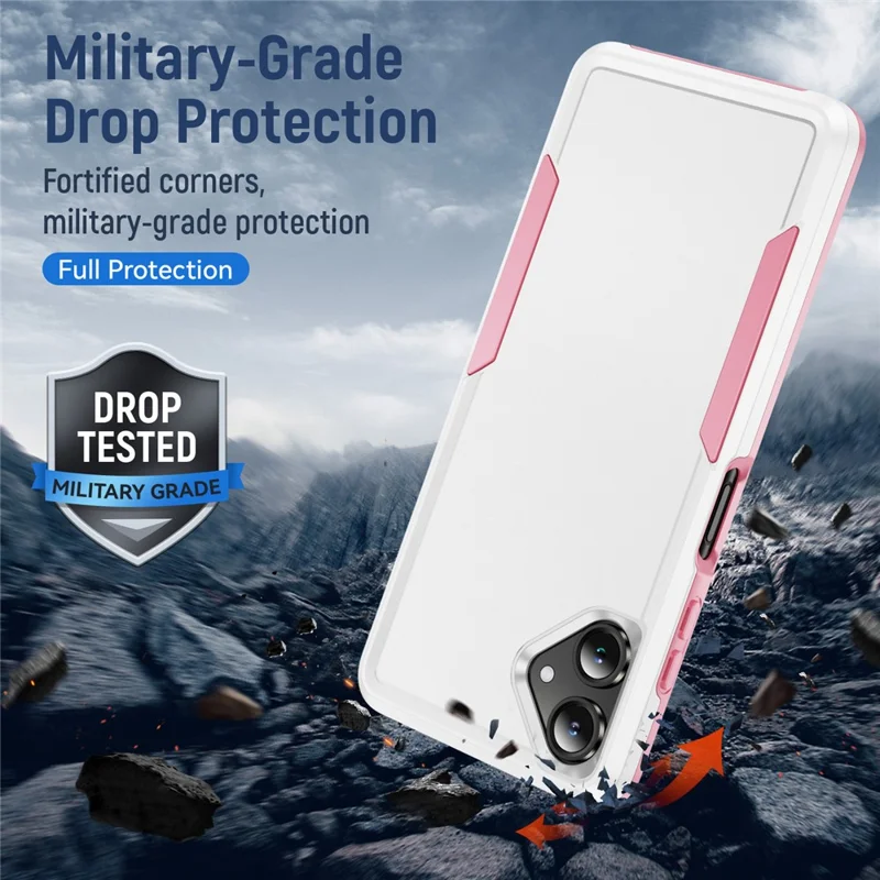 For Samsung Galaxy A06 5G Case PC + TPU Military Grade Drop Protective Phone Cover - White + Pink