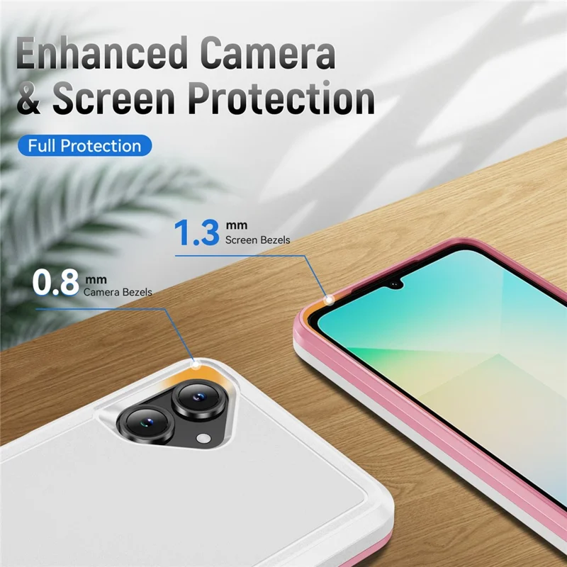 For Samsung Galaxy A06 5G Case PC + TPU Military Grade Drop Protective Phone Cover - White + Pink
