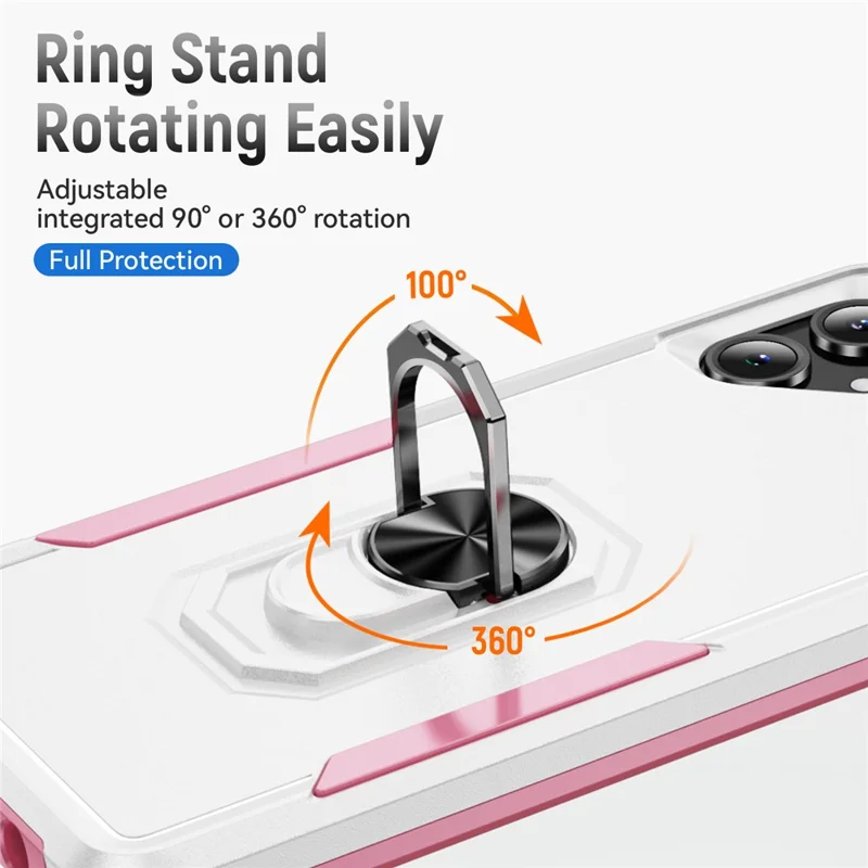 For Samsung Galaxy A06 5G Case Military Grade Ring Kickstand PC + TPU Phone Cover - White + Pink