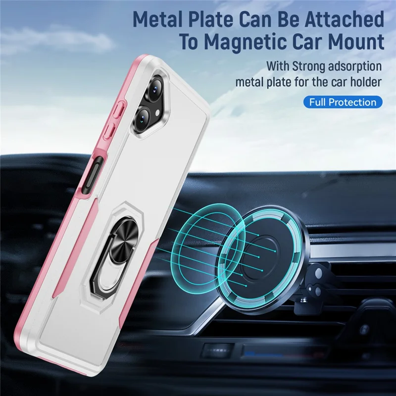 For Samsung Galaxy A06 5G Case Military Grade Ring Kickstand PC + TPU Phone Cover - White + Pink