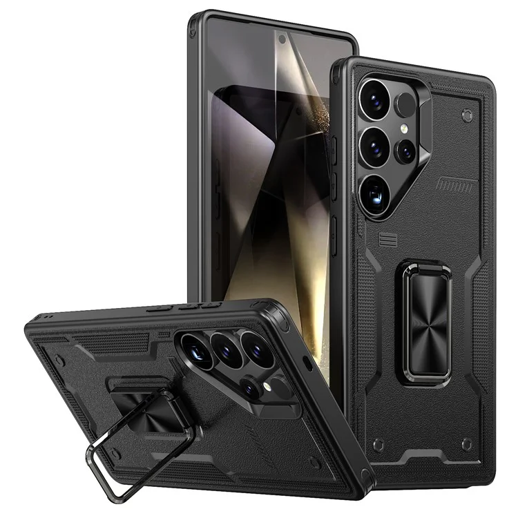 Capa para Samsung Galaxy S23 Ultra com Anel de Suporte e Proteção Antichoque - PC + TPU - Preto