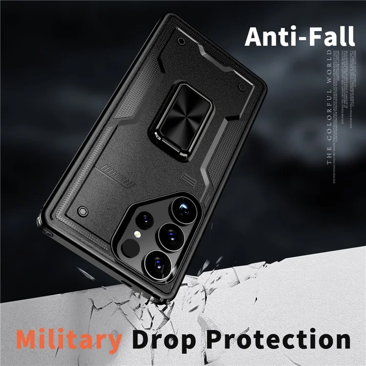Capa para Samsung Galaxy S23 Ultra com Anel de Suporte e Proteção Antichoque - PC + TPU - Preto