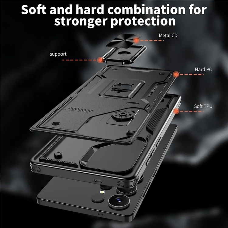 Capa para Samsung Galaxy S23 Ultra com Anel de Suporte e Proteção Antichoque - PC + TPU - Preto