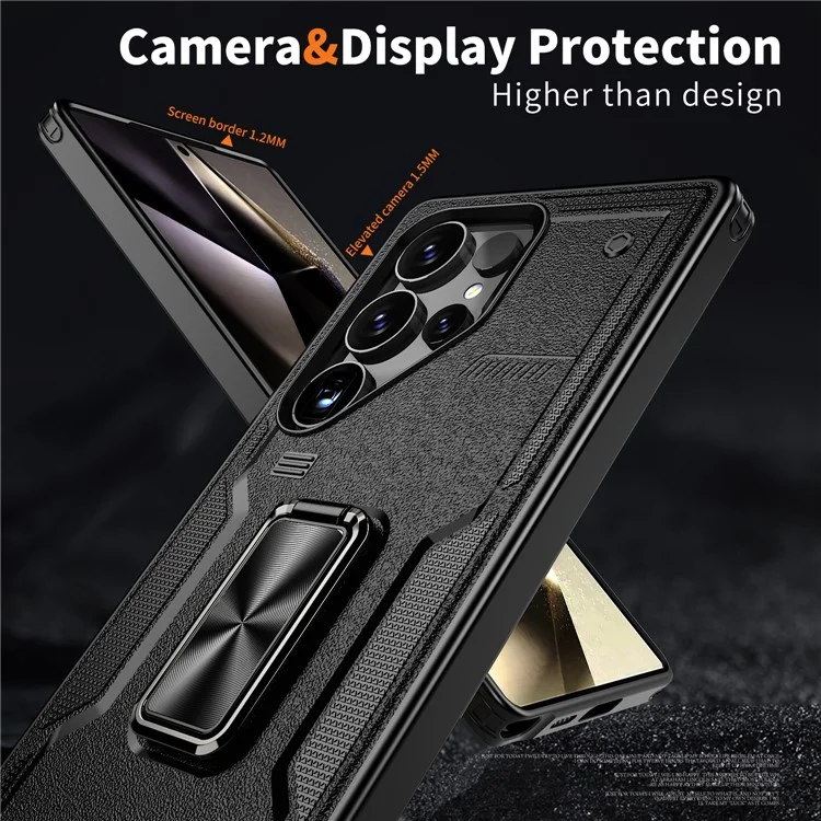 Capa para Samsung Galaxy S23 Ultra com Anel de Suporte e Proteção Antichoque - PC + TPU - Preto