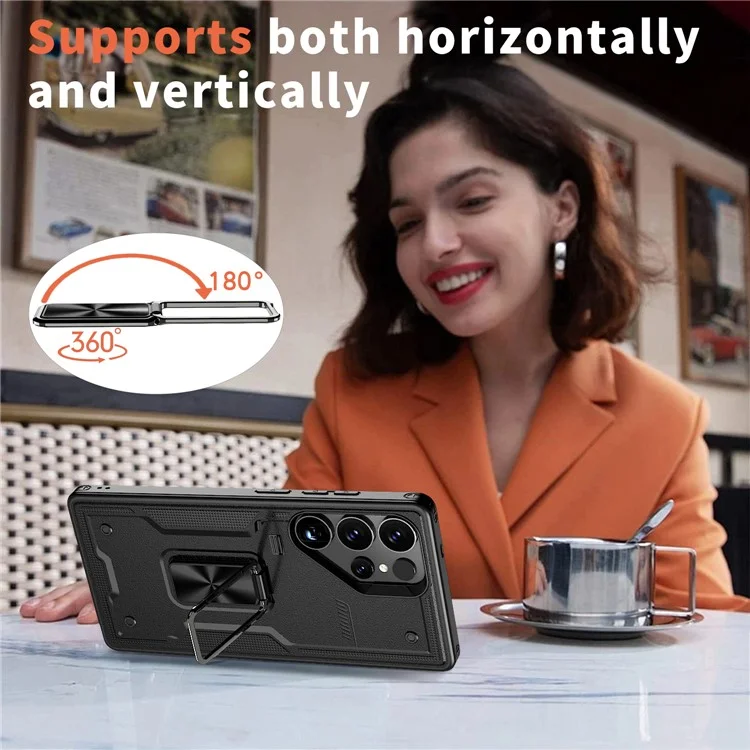 Capa para Samsung Galaxy S23 Ultra com Anel de Suporte e Proteção Antichoque - PC + TPU - Preto