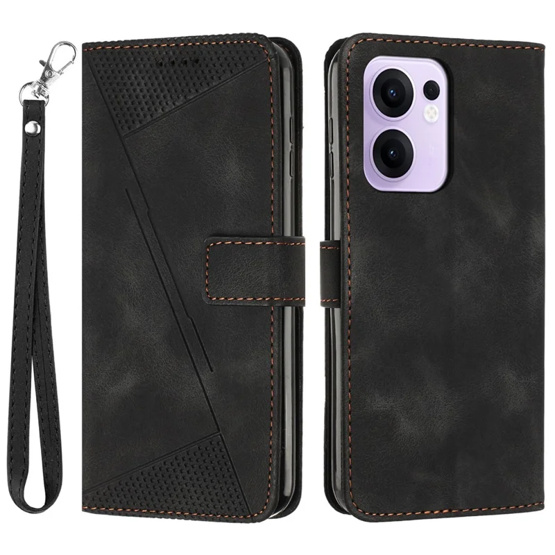 For Oppo Reno13 F 5G (Reno 13 FS 5G) / 4G Case Handbag Imprinted Triangle Leather Phone Cover - Black