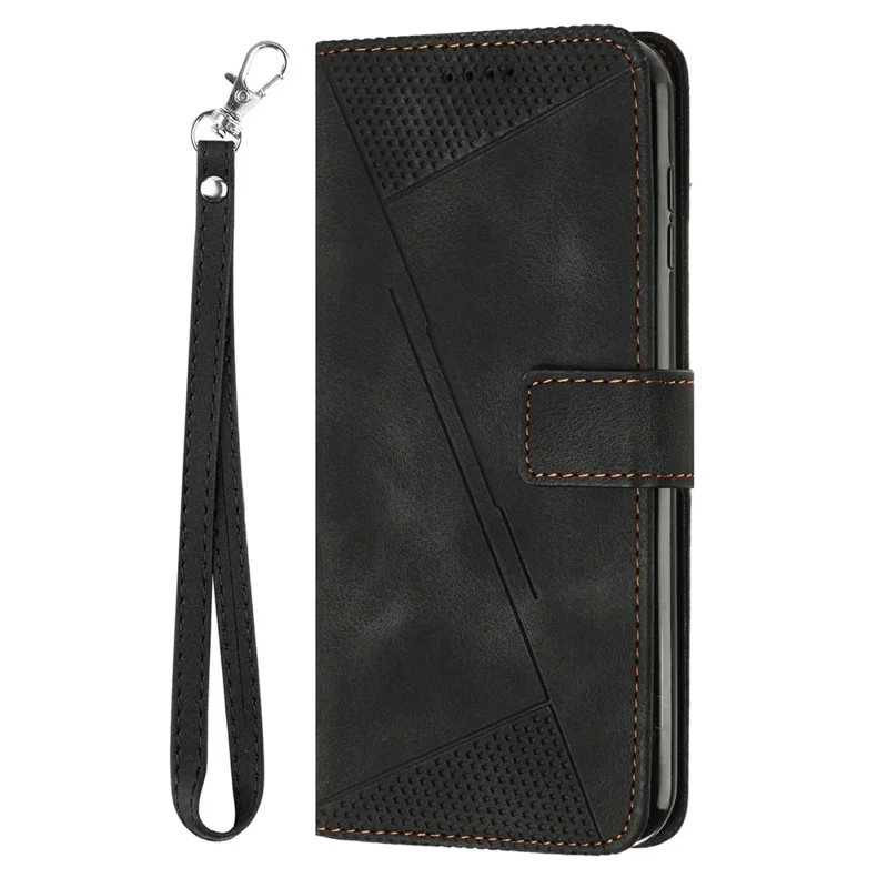 For Oppo Reno13 F 5G (Reno 13 FS 5G) / 4G Case Handbag Imprinted Triangle Leather Phone Cover - Black