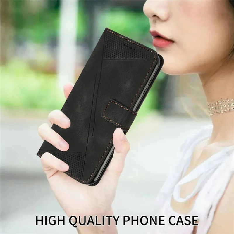 For Oppo Reno13 F 5G (Reno 13 FS 5G) / 4G Case Handbag Imprinted Triangle Leather Phone Cover - Black