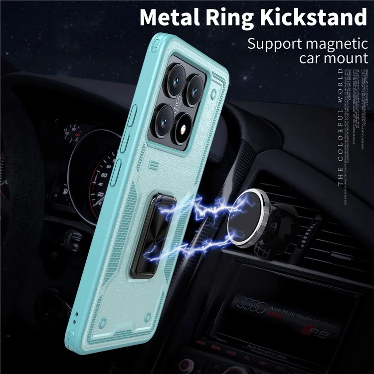 For Xiaomi 14T Pro Case Ring Kickstand Anti-Drop PC + TPU Phone Cover - Baby Blue