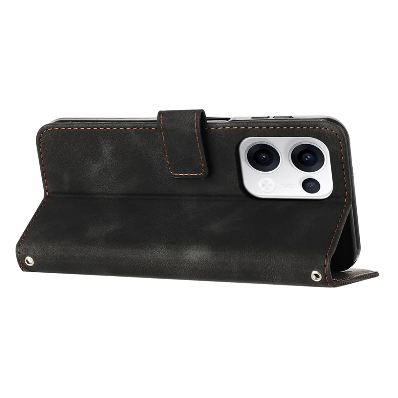 For Oppo Reno13 5G (Global) Case Handbag Imprinted Triangle Leather Phone Cover - Black