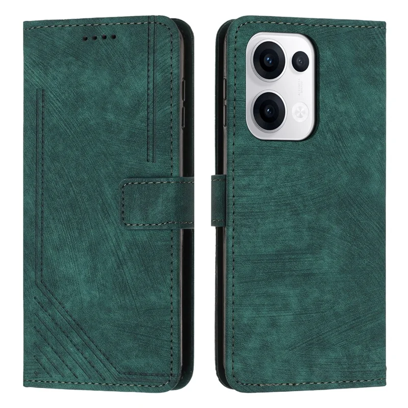 For Oppo Reno13 5G (Global) Case Imprinted Lines Leather Phone Cover with Stand - Green