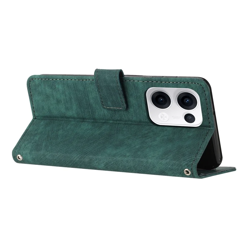 For Oppo Reno13 5G (Global) Case Imprinted Lines Leather Phone Cover with Stand - Green