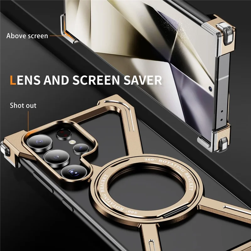 For Samsung Galaxy S23 Ultra Case Military Grade Anti Drop Rotating Kickstand Titanium Alloy Bumper Phone Cover - Desert Gold