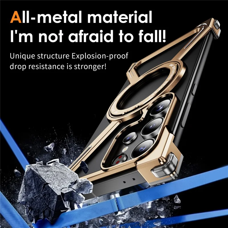 For Samsung Galaxy S23 Ultra Case Military Grade Anti Drop Rotating Kickstand Titanium Alloy Bumper Phone Cover - Desert Gold