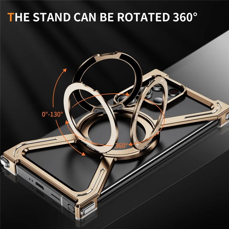 For Samsung Galaxy S23 Ultra Case Military Grade Anti Drop Rotating Kickstand Titanium Alloy Bumper Phone Cover - Desert Gold
