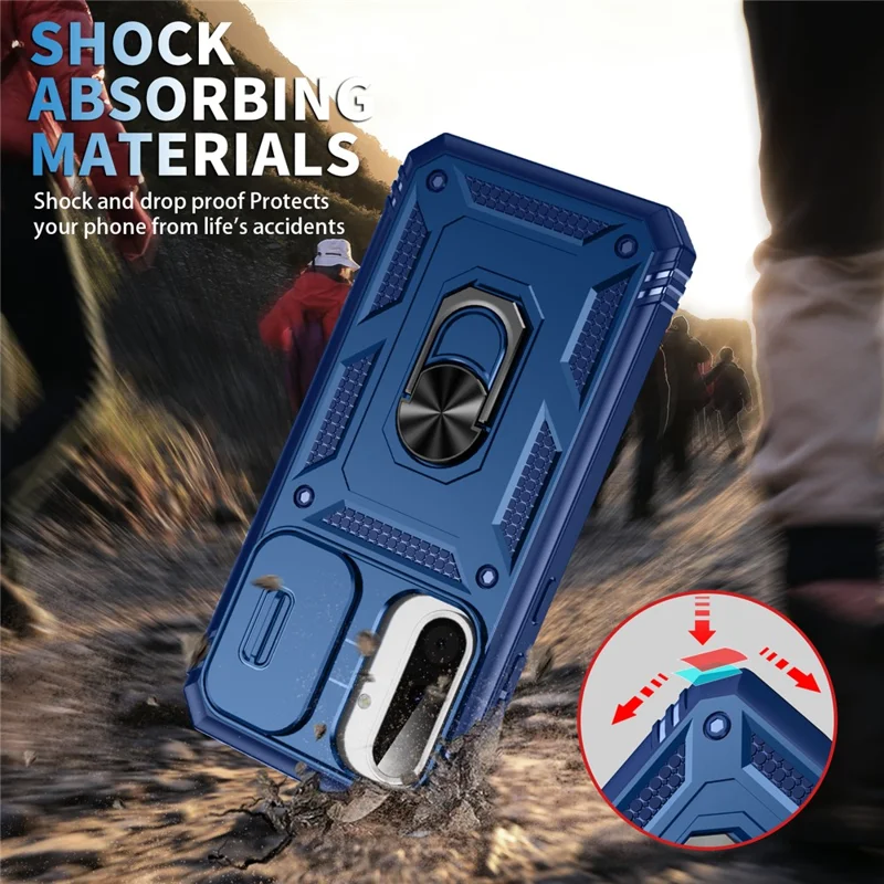 For 	Samsung Galaxy A56 5G Case TPU+PC Slide Camshield Kickstand Phone Cover - Blue