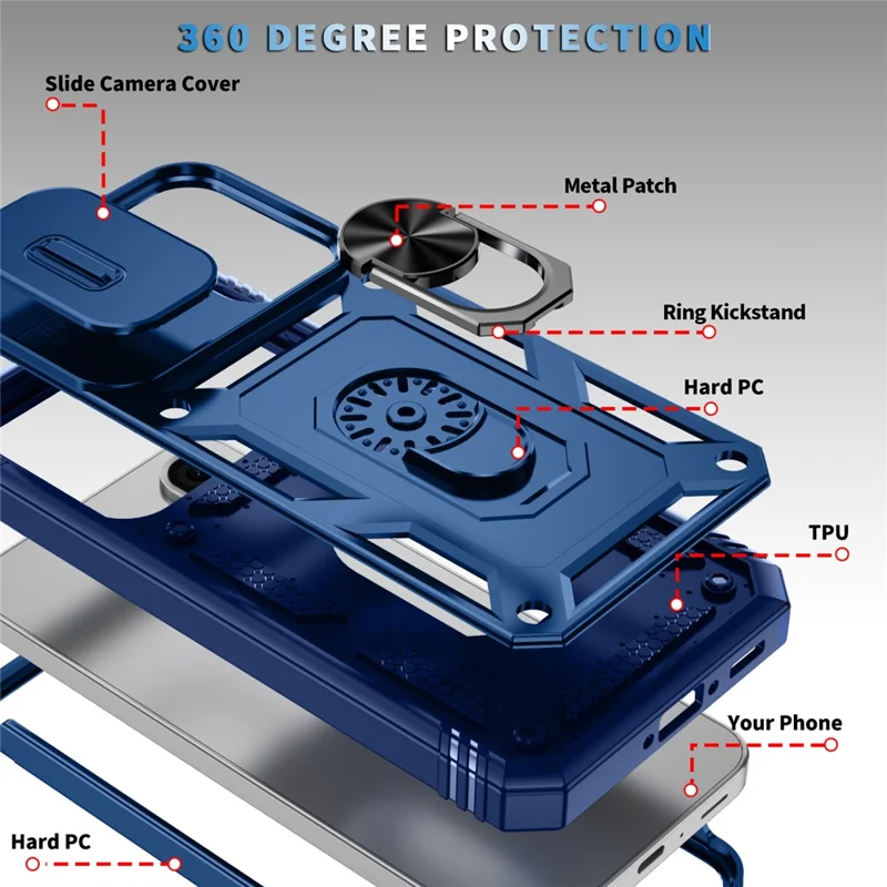 For 	Samsung Galaxy A56 5G Case TPU+PC Slide Camshield Kickstand Phone Cover - Blue