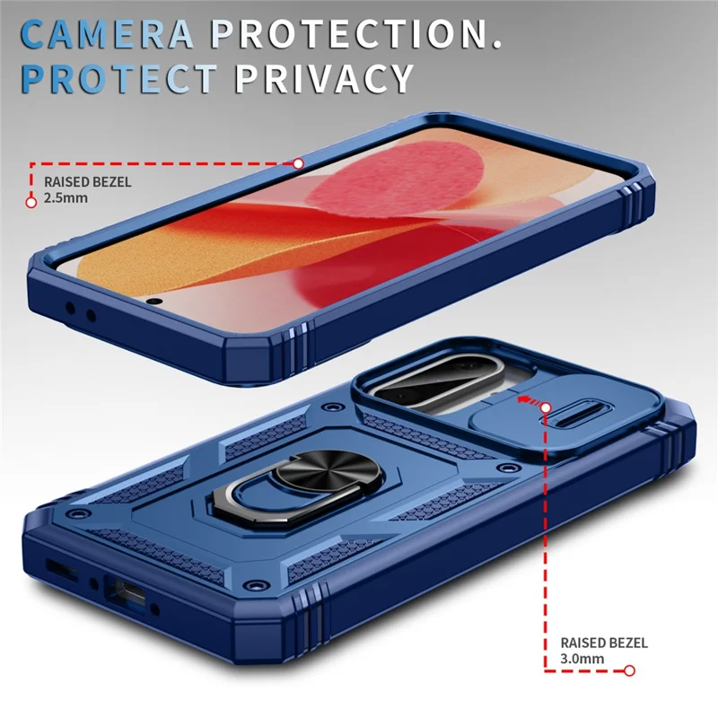 For 	Samsung Galaxy A56 5G Case TPU+PC Slide Camshield Kickstand Phone Cover - Blue