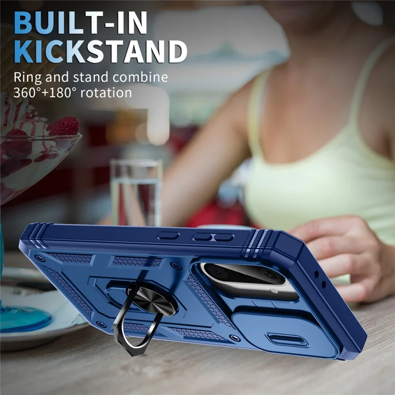 For 	Samsung Galaxy A56 5G Case TPU+PC Slide Camshield Kickstand Phone Cover - Blue