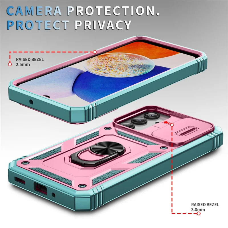 For Samsung Galaxy A26 5G Case TPU+PC Slide Camshield Kickstand Phone Cover - Pink  /  Green