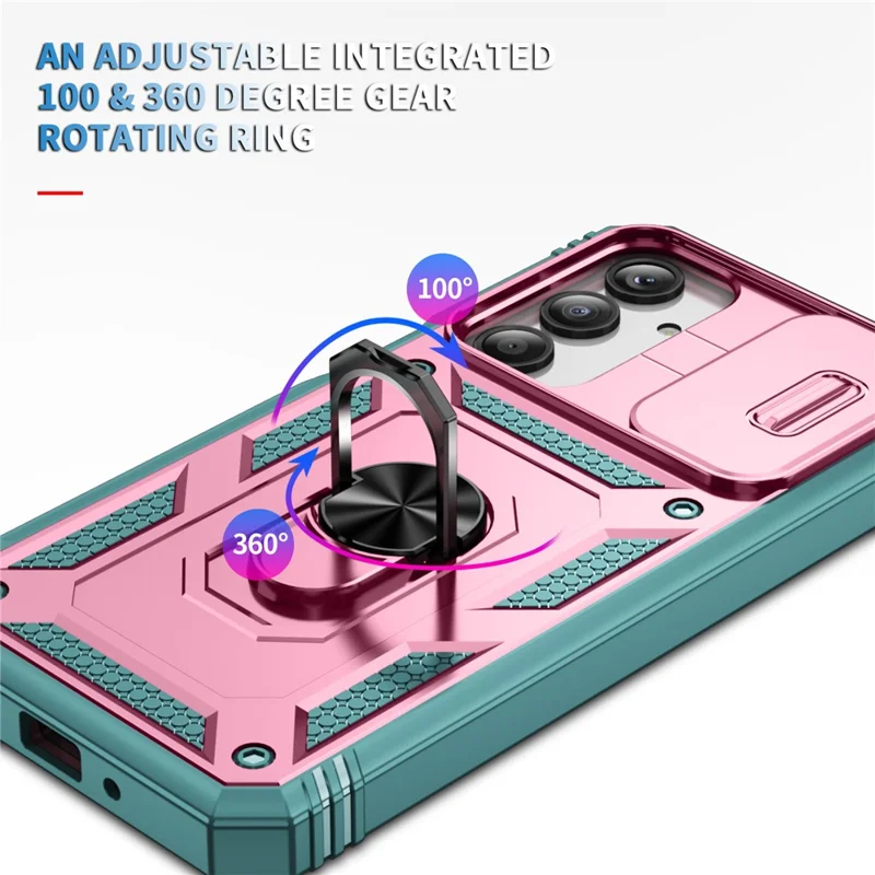 For Samsung Galaxy A26 5G Case TPU+PC Slide Camshield Kickstand Phone Cover - Pink  /  Green