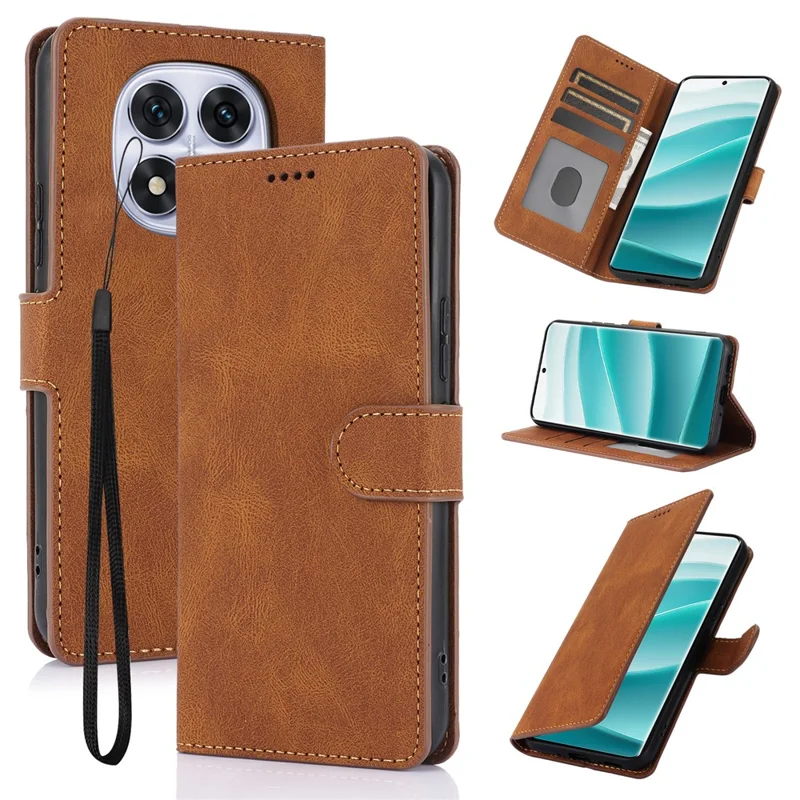 Leather Case for Xiaomi Poco X7 5G / Redmi Note 14 Pro 5G / Note 14 Pro+ 5G Phone Cover with Wallet Stand - Brown