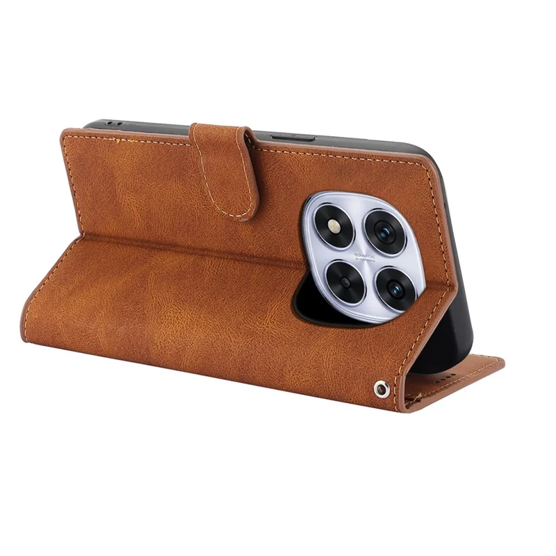 Leather Case for Xiaomi Poco X7 5G / Redmi Note 14 Pro 5G / Note 14 Pro+ 5G Phone Cover with Wallet Stand - Brown