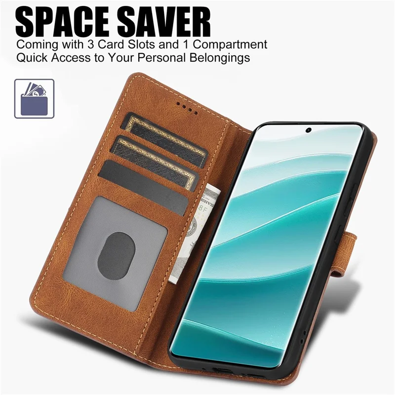 Leather Case for Xiaomi Poco X7 5G / Redmi Note 14 Pro 5G / Note 14 Pro+ 5G Phone Cover with Wallet Stand - Brown