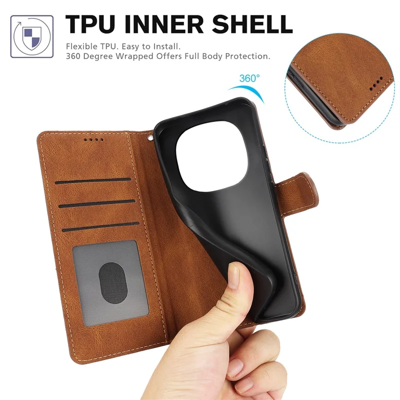 Leather Case for Xiaomi Poco X7 5G / Redmi Note 14 Pro 5G / Note 14 Pro+ 5G Phone Cover with Wallet Stand - Brown