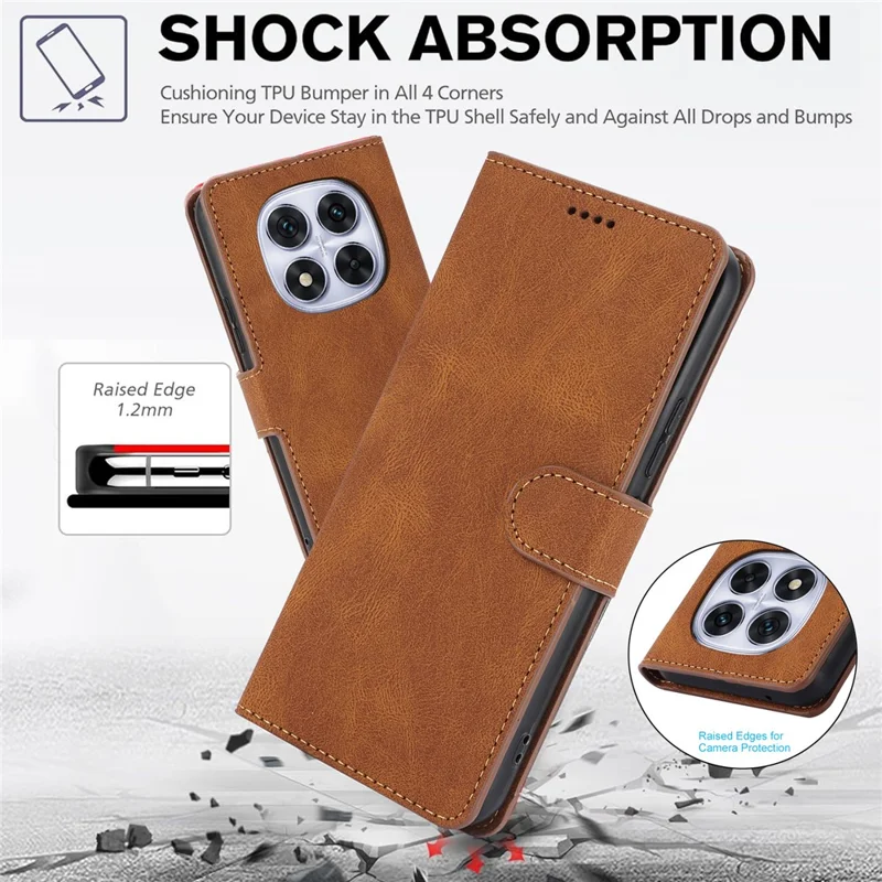 Leather Case for Xiaomi Poco X7 5G / Redmi Note 14 Pro 5G / Note 14 Pro+ 5G Phone Cover with Wallet Stand - Brown