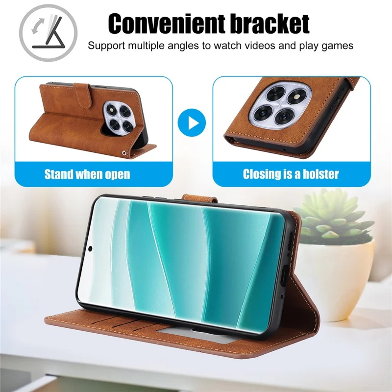 Leather Case for Xiaomi Poco X7 5G / Redmi Note 14 Pro 5G / Note 14 Pro+ 5G Phone Cover with Wallet Stand - Brown