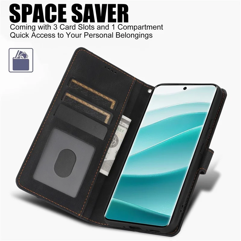 For Xiaomi Redmi Note 14 Pro 4G Case PU Leather Phone Cover with Wallet Stand - Black