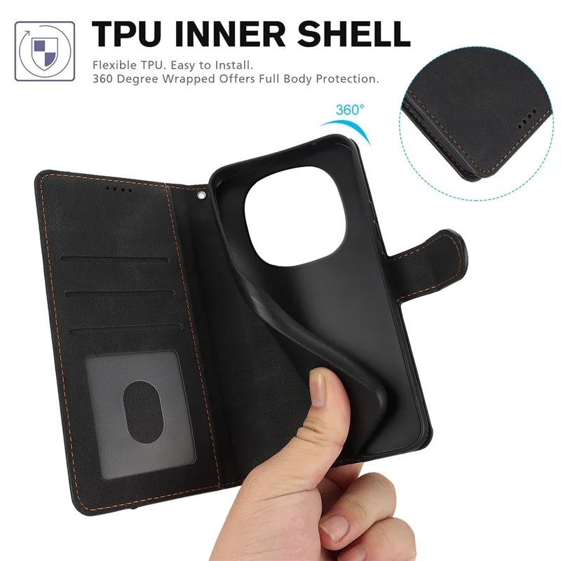 For Xiaomi Redmi Note 14 Pro 4G Case PU Leather Phone Cover with Wallet Stand - Black