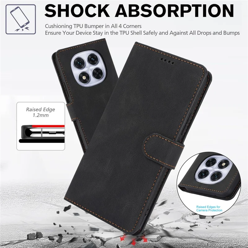 For Xiaomi Redmi Note 14 Pro 4G Case PU Leather Phone Cover with Wallet Stand - Black