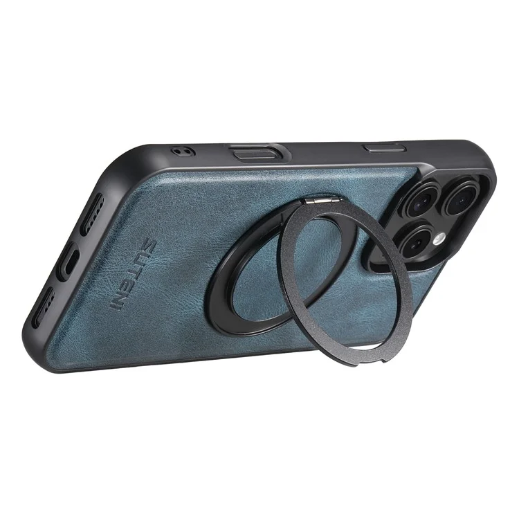SUTENI G3 Hülle für iPhone 16 Pro Max, kompatibel mit MagSafe, Lederhülle mit Wachstextur, 360° drehbarem Ständer - Blau
